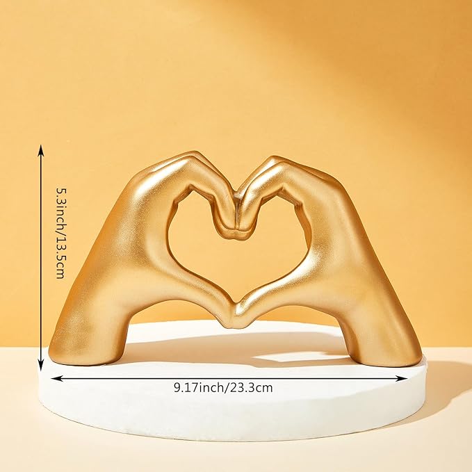 Gold Gesture Heart Hands Statue,Heart Sculpture Decoration, Modern Heart Shaped Love Finger Home Decor, Abstract Art Sculpture Home Wedding Decoration,Shelf Decor.(Gold)