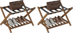 Smuxee Fully Assembled Black Walnut Luggage Racks Pack of 2, Upgraded Bamboo Foldable Suitcase Stand with 5 Nylon Straps, Luggage Holder with Shelf for Guest Room Bedroom Hotel