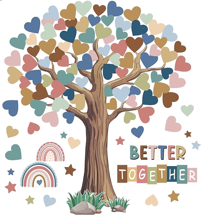 Adduster 108 Sheet Tree Bulletin Board Set - Classroom Tree Bulletin Board Set Heart Cutouts Classroom Bulletin Wall Decor Supplies for School Elementary Teacher Chalkboards (Bohemian)