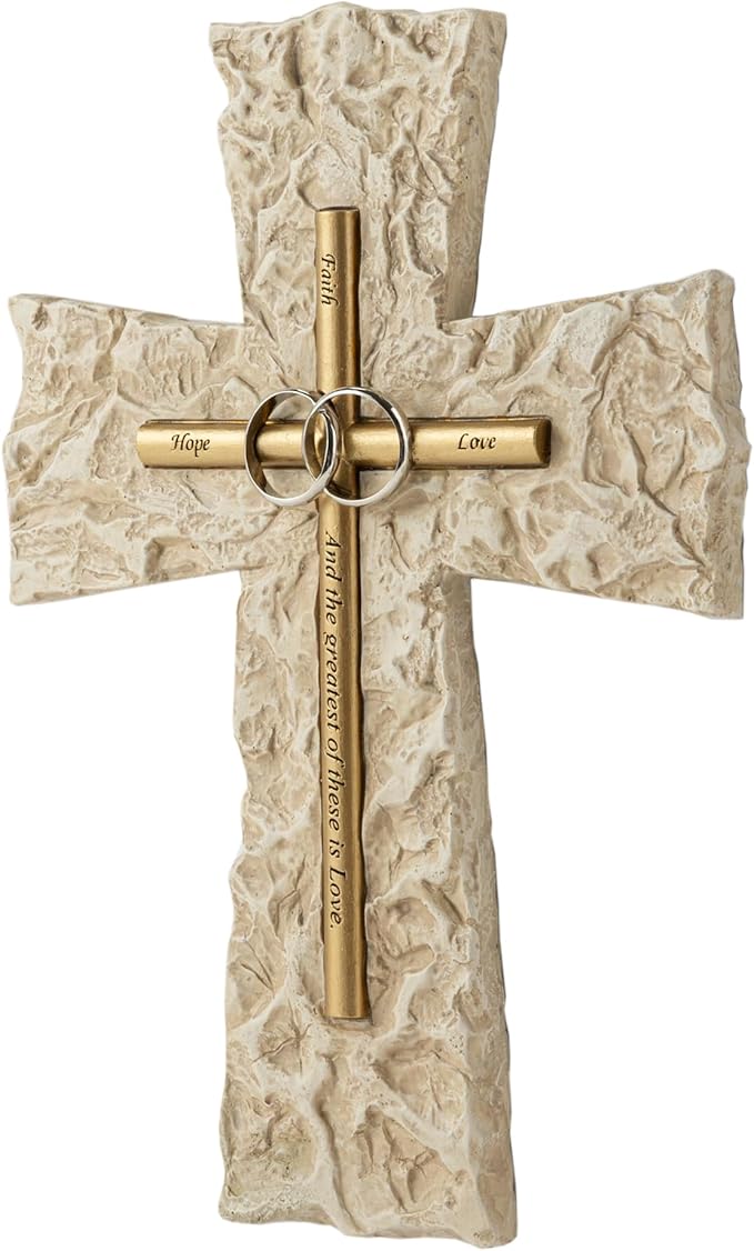 Grace4Joy Wedding Wall Cross, 10 Inches Marriage Prayer Wall Decor Religious Wedding Gifts, Hand Painted Faith Hope Love Cross Unique Gifts for Anniversary, Newlyweds Couple(Gold/Silver)