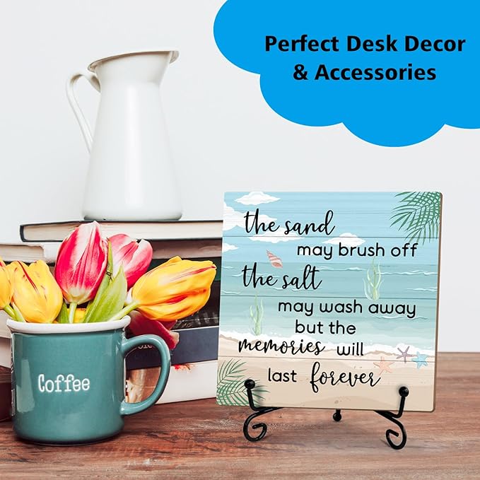 Beach Wooden Sign Desk Decor Wood Plaque with Support Stand, Coastal Decor Beach Summer Decorations for Home Office Porch Beachy Room Shelf Desk Accessories, Summer Vacation Gifts for Women -13