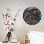 Wall Picture, with Mushrooms and Flowers Printed Circular Iron Hanging Picture,Wall Art Decor,Home for Bedroom Living Room Bathroom Decor,Iron Painting 11.8X11.8 in