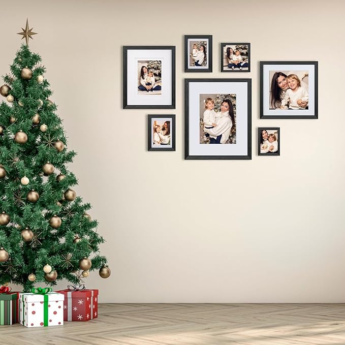 Egofine 9x12 Picture Frames Set of 4, Made of Solid Wood Covered by Plexiglass 5x7 and 6x8 with Mat or 9x12 without Mat, for Table Top Display and Wall Mounting Photo Frame Rustic Black