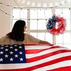 Patriotic Wreath for Front Door Red White Blue Wreath 4th of July Wreaths for Door Wall Memorial Day Decor Independence Day Hanging Decoration for Outside Home Farmhouse Holiday (Mesh)