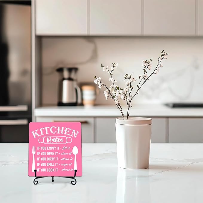 DETIHO Rustic Kitchen Decorations Above Cabinets, Pink Kitchen Counter Decor, Farmhouse Wooden Signs and Plaques for Home Dining Room Tabletop - G08