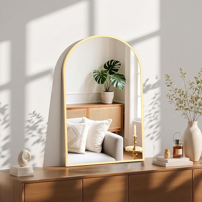Sweetcrispy 22"x 30" Arched Gold Bathroom Mirrors for Wall, Bathroom Mirrors for Over Sink, Metal Framed with HD Shatter-Proof Glass for Entryway, Living Room, Bedroom, Dressing Room, Home Decor