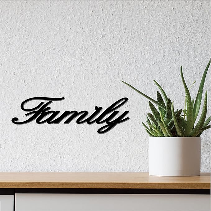 CREATCABIN Wood Family Sign Wall Decor Art Cutout Letter Word Laser Cut Unfinished Decorative Accessories Modern for Living Room Home Door Farmhouse Porch Bedroom Decoration 11.8 x 4.7 Inch,Black