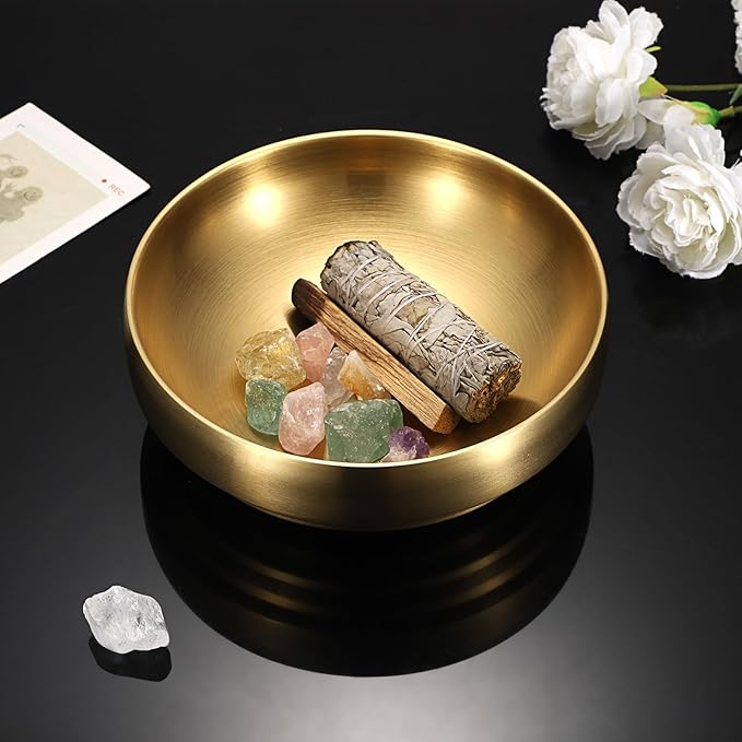 8.3" Golden Key Bowl for Entryway Decorative Key Holder Round Fruit Dish Stainless Steel Catch All Bowl for Coffee Table Kitchen Counter Home Decor