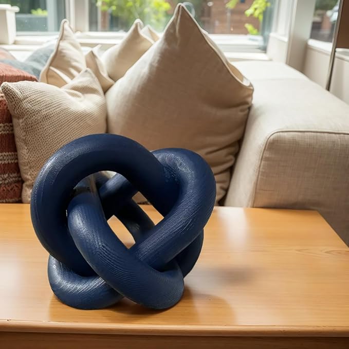 Wood Knot Link Chain Decor Hand-Carved Coffee Table and Shelf Decorative Object for Farmhouse, Rustic, Boho, Modern Living and Bedroom Spaces (Blue)