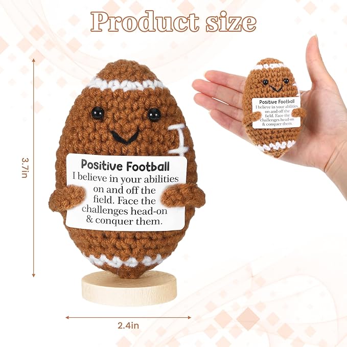 Positive Football Gifts,Handmade Crochet Football Doll,Funny Crochet Gifts for Women Men,Footballs Players Graduation Teacher Appreciation Birthday Gifts for Men