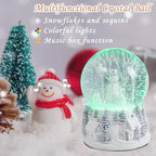 Christmas Snow Globe Musical Snowman Country Village Silver Xmas Tree White Water Snow Globes LED Light Change Music Box Home Christmas Decor for Kids Snowman Snow Globes