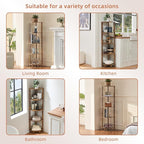 YUFAM 5-Tier Corner Shelf with Sturdy 5-Leg Base, Wooden Corner Bookshelf for Small Spaces, Corner Standing Shelf for Living Room, Bedroom, Office, Brown