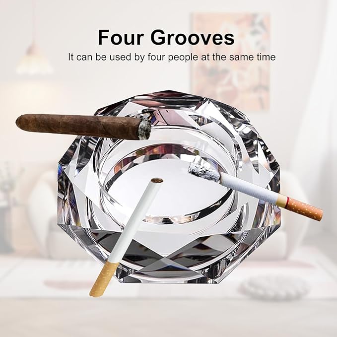 Coomin Crystal Glass Ashtray, Sparkly Cigar Cigarettes Ash Tray, Ashtrays for Smokers Indoor Office Home Desktop Tabletop, Gifts for Men, Silver