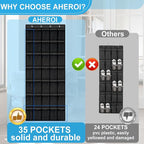 Aheroi 35 Pockets Large Over the Door Organizer, Breathable Mesh Pockets Hanging Shoe Organizer, Black Door Shoe Organizer Mesh Closet Shoe Holder Hanger Holds Up to 40 lbs, Space Saving Shoe Rack