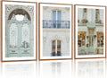 KAlRNE Vintage European Architecture Wall Art Set of 3(16’’X24’’),Framed Pastel Parisian Canvas Prints,Mediterranean Coastal Scenery Decor,Neutral French Italian City Pictures for Living Room Bedroom