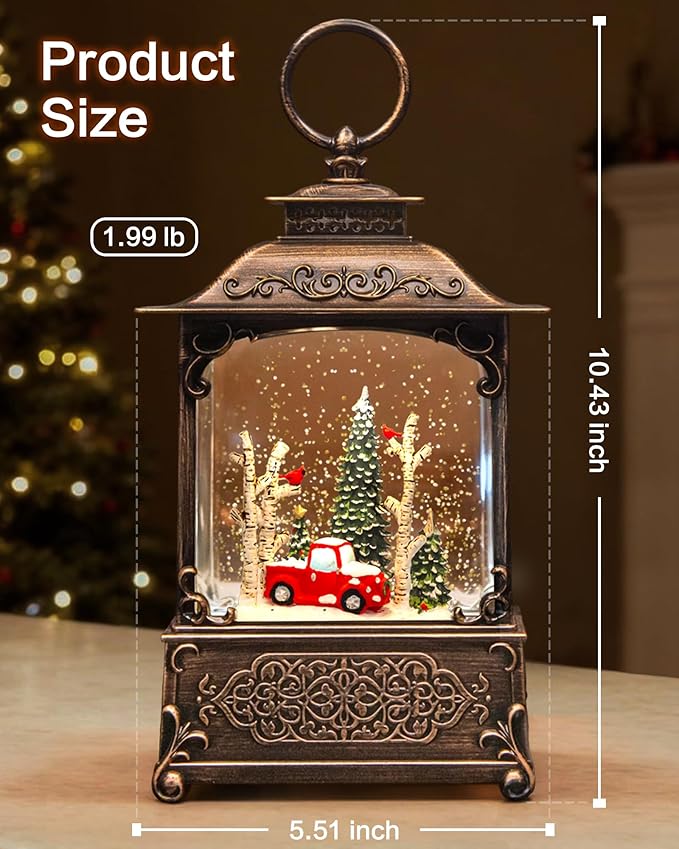 Christmas Snow Globes Light up Snowglobes Christmas Lantern with 8 Songs, 10.43" Christmas Snow Globes for kids adults, 6H Timer & Dual Power, Lighted Christmas Decorations Indoor, Gifts for Women Men