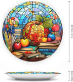 Decorative Plates for Home Decor, Back to School Stained Glass Painting Decor Tray for Table Display, Ceramic Dinner Plate W/ Stand, Living Dining Room Decor, Gifts for Teacher Or Student, 8 Inch