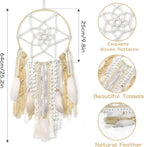 LOMOHOO Large Dream Catcher Handmade Feather Dreamcatcher, Traditional Dream Catchers with Woven Tassels Boho Wall Hanging for Girl Kids Bedroom Baby Room Home Decor Craft Ornament Gift (Champagne)