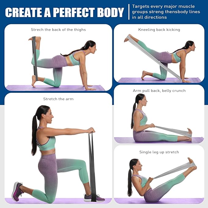 HPYGN 3 Levels Non-Latex Exercise Bands for Physical Therapy & Yoga, Professional Resistance Bands Set for Working Out, Strength Training, Pilates & Rehab, TPE Elastic Stretch Bands for Seniors, Women