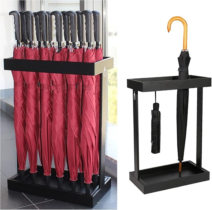 1 Piece Umbrella Stand Rectangular,White-Black,Metal Umbrella Stand,stored 12-21 Umbrellas,with Water Catcher Hook,Umbrella Stand,for Hotel Lobby