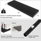 Venusmiles Floating Shelves for Wall, 40" W x 12" D x 2" H, 1 Pack of Long Wall Mounted Engineered Wood Shelves with Invisible Brackets for Living Room, Bedroom, Bathroom, Kitchen Decor, Black
