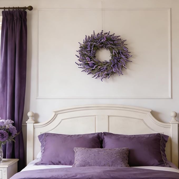 26" Purple Lavender and Eucalyptus Wreath - Artificial Farmhouse Front Door Decor for Porch, Window, Wall | Spring, Summer, Fall Home Decor Gift