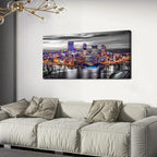 Large Pittsburgh Wall Art Black and White City Skyline Wall Decor for Living Room Office Decor Pennsylvania Night Cityscape Canvas Prints Modern Skyscraper Panoramic for Bedroom Home Decoration 24x48"