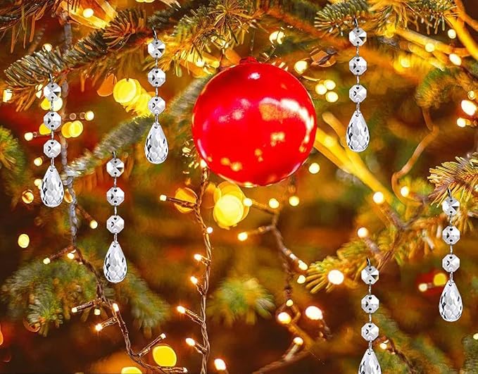 Christmas Ornaments Crystal Tree Decorations, 30Pcs Acrylic Clear Hanging Crystals for Centerpieces Teardrop Chandelier Garland Beads for Xmas Wedding Party Home Decor