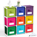Geelin 9 Cube Toys Storage Organizer with Fabric Bins and Labels, 11 Inch Collapsible Cubby Storage Drawers Colorful Dresser with Shelf for Playroom Nursery Closet Bedroom Dorm Decor