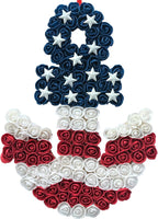 17 Inch Patriotic Red White Blue Anchor Soft Touch Roses Wreath for Front Door, Forth of July American Flag Color Soft Touch Floral Wreath for Indoor and Outdoor, Independence Home Decor