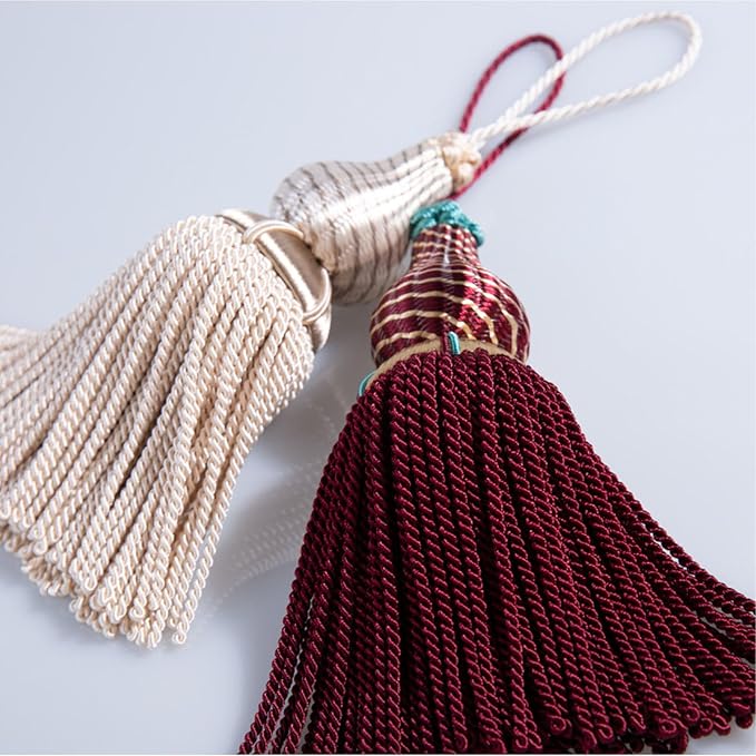 Luxury Tassels for Curtains and Furniture Knobs, 2 Pack - 8.4" Elegant Rayon Decorative Tassel, Silky Tassel Pendant for Cabinet Handles, Home Decor Accents (Red)
