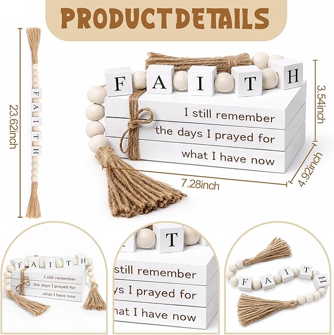 Farmhouse White Fake Decorative Books for Home Office Decor - Religion Christian Faith Aesthetic for Living Room, Console Table, Bookshelf, Tv Stand, Entryway