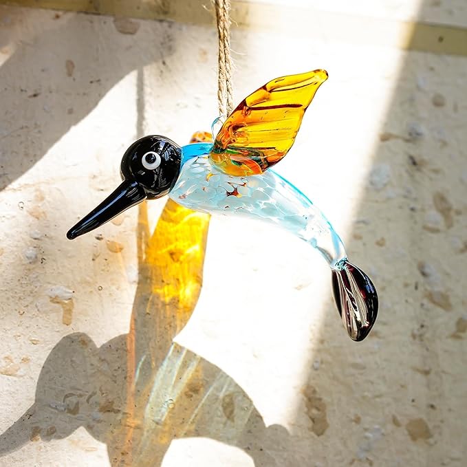 Blown Glass Hummingbird Hanging Ornaments Decorative Glass Humming Bird Decor for Home Party Tree