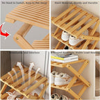 Foldable Shoe Rack, Bamboo Vertical Shoe Organizer Tall for Small Spaces. Multifunctional Narrow Shoe Shelf for Entryway, Closet, Corner, Bedroom, Hallway, Wood Color 5 Layers