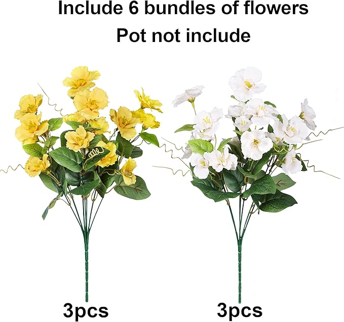 Fake Hibiscus Artificial Flowers for Outdoors Spring Summer Decoration, 6 Bundles Silk Hibiscus Flowers Bouquet UV Resistant Look Real Faux Plants for Outside Planter Front Door Porch Balcony, 2MixHB