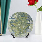 Asian Green Chinoiserie Plates Ceramic of 6", 7", 9", 10", Customize Pagoda Garden Imperial Ceramic Salad Plates, Household Wedding Decorations Festival, 1 Plate with 1 Display Stand
