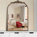 Ornate Baroque Vintage Gold Arched Wall Mirror 19"x27" – Antique Brass Vertical Decorative Mirror with Full Metal Frame, Ideal for Bedroom, Bathroom, Entryway, or Hallway