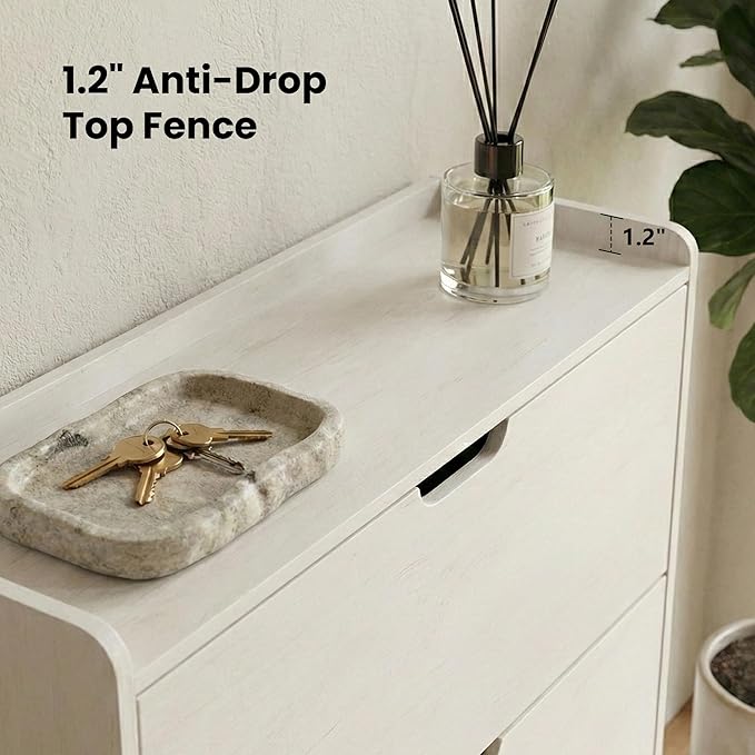 Shoe Cabinet for Entryway Slim, 3-Drawer Flip Hidden Shoe Storage for 21 Pairs, Narrow Tall Wooden Rack with Bottom Shelf & Fenced Top, White