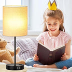Lynnoland Set of 2 Touch Beige Table Lamps with 2 USB Ports & AC Outlet, 3-Way Dimmable Bedside Nightstand Lamps for Living Room Nursery Office Bedroom, 800 Lumens 2700K Warm Bulbs Included