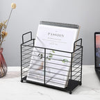 Metal Magazine Holder Rack, Black Iron Wire Storage Basket with Handles for Books, Newspapers, Tablets, Files, Mail Organizer for Home Office Living Room Bedroom