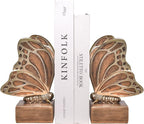 Vintage Brown Butterfly Bookends,Resin Book Ends for Shelves,Heavy Duty Decorative Bookends,Creative Book Stopper Holder Decor for Desk Home Office,Shelf Decoration,Gifts for Mother's Day