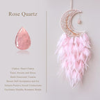 Moon Dream Catchers with Chakra Gemstone Agate Stone, Crystal Tree Life Dream Catchers Wall Hangings Room Decor (Pink)