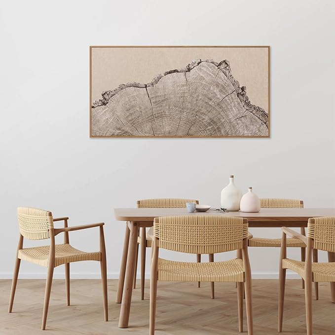 SIGNINART Large Tree Ring Framed Canvas Wall Art, Rustic Beige Nature Wooden Wall Decor, Neutral Wood Stump Artwork, Modern Art Prints for Bedroom Living Room Office 20"x40"