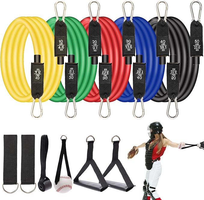 Baseball Resistance Trainer Coolrunner Exercise Bands, Training Aid for Baseball Softball Pitchers, Base Ball Stretching Bands with Interchangeable Grips to Build Arm Strength