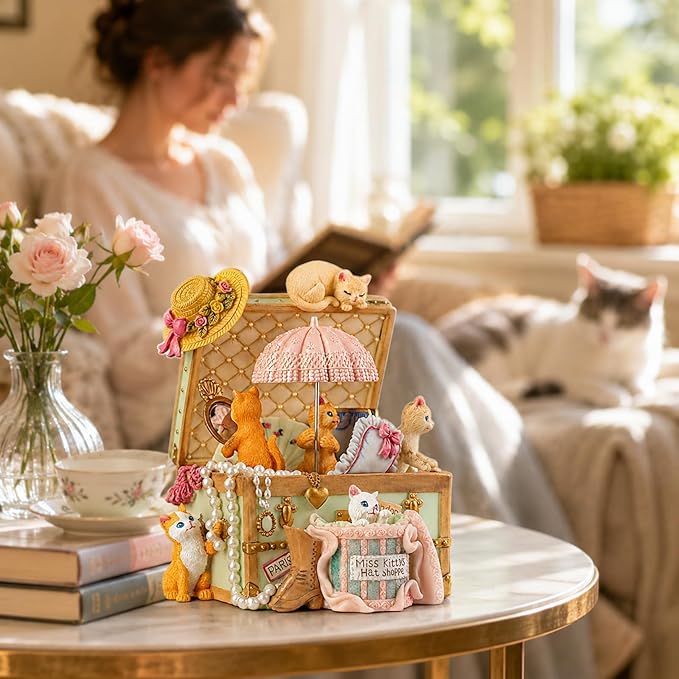 Cat Music Box Gift for Girlfriend Wife Daughter Grandma Granddaughter Sister Friends, Cute Kitty Musical Box Anniversary Birthday Gifts Kitten Lover Mother Day Present