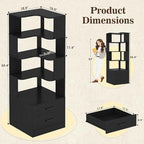 Armocity Corner Bookshelf with Drawers, 7 Tier Corner Book Shelf Display Bookcase, Freestanding L Shaped Bookshelf for Bedroom, Home Office, Black
