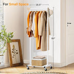 MISSLO Small Clothes Racks for Hanging Clothes Clothing Rack with Wheels 60" Garment Rack with Shelves Portable Rolling Wardrobe Rack for Small Space, White