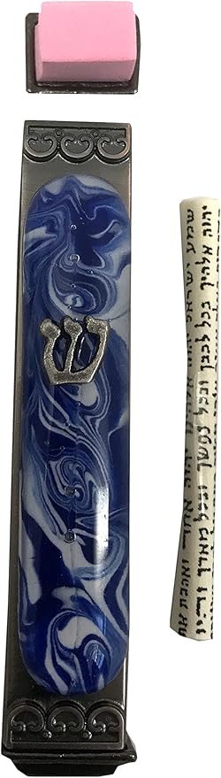 Mezuzah, Easy Mount, Art Glass on Metal Case *Gift Box and Non-Kosher Scroll Included* (Earth)
