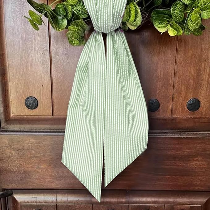 Christmas Wreath Sash for Front Door, Green Stripes Burlap Sash Holiday Wreath Accessories for Home Wedding Birthday Decorations