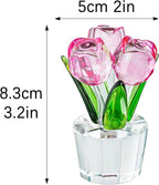3.2 * 2in Crystal Pink Rose Flower Figurine Romantic Gifts for Wife Girlfriend Mom on Birthday Wedding Home Decorations
